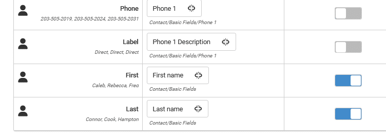 contact fields